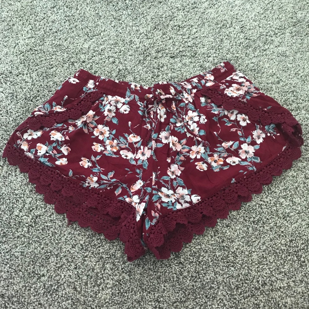 Charlotte Russe maroon floral lace shorts medium